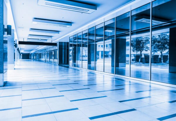 empty long corridor in the modern office building.