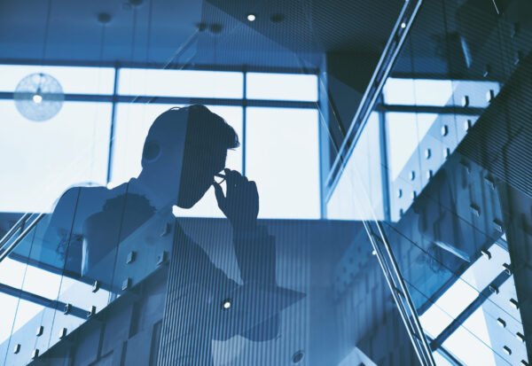 Outline of businessman working in office