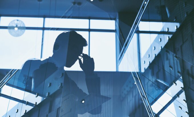 Outline of businessman Outline of businessman working in office